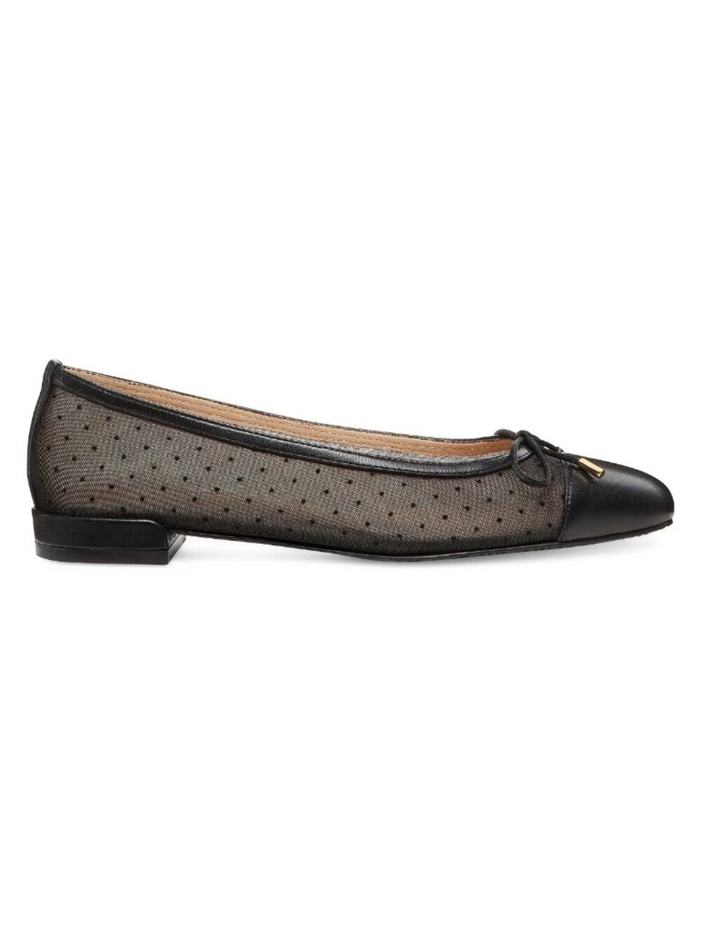 $480 STUART WEITZMAN Pin Dot Leather & Mesh Bow Flats BALLET BLACK 7 (PD17)